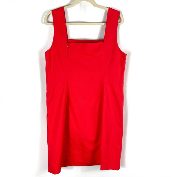 COS Cotton Linen Sheath Dress Red Mini Square Neck Sleeveless Pockets Sz 14 - Picture 6 of 10